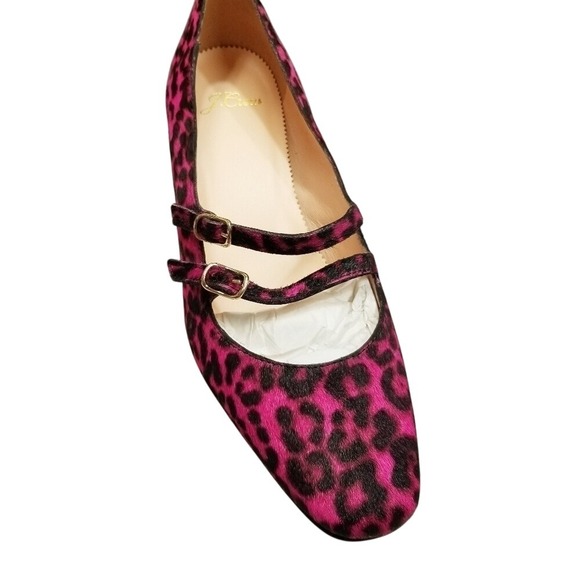 J.Crew BNIB Pink Leopard Print Hair Calf Leather‎ Mary Jane Block Heel Pumps 8 - Picture 8 of 13